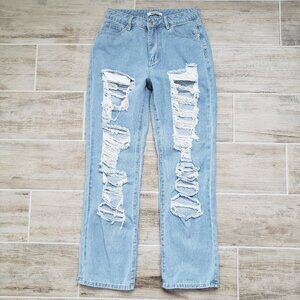 American Bazi Destroyed Leg Light Wash Mom Jeans S